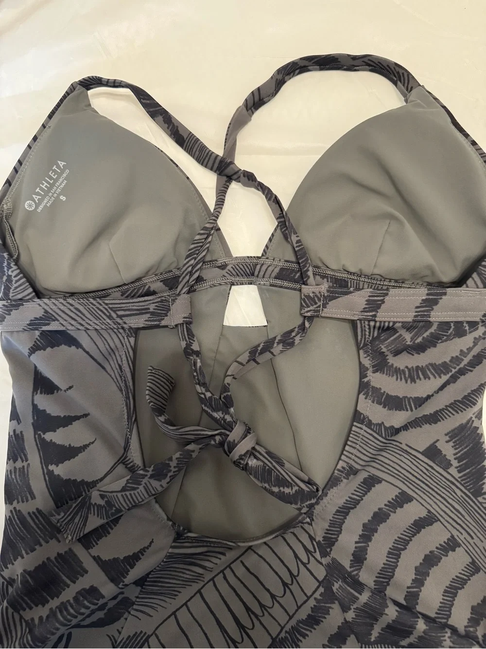 ATHLETA Gray Black Zuma One Piece Swim Surf Swimsuit Swimwear